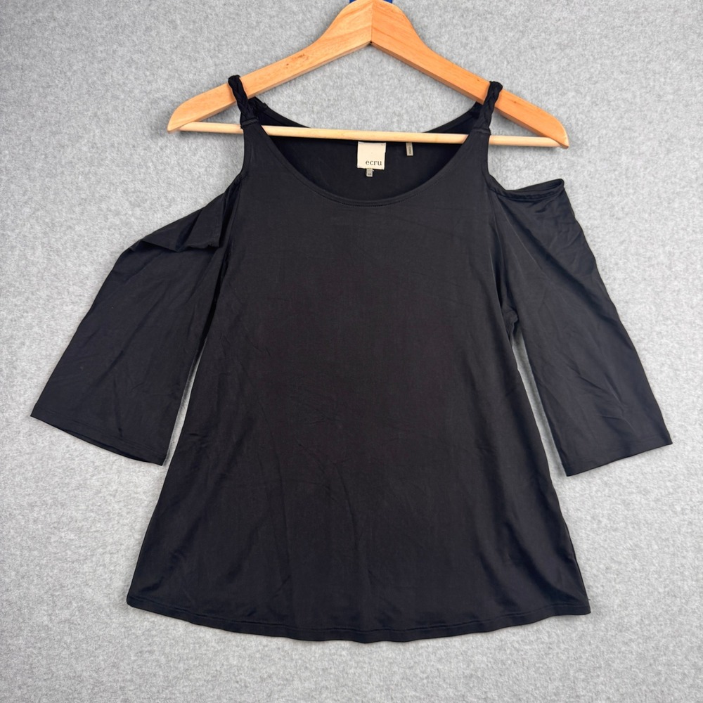 Ecru Top Womens XS Black Cold Shoulder Stretch Chic Date Night Minimalist Basic